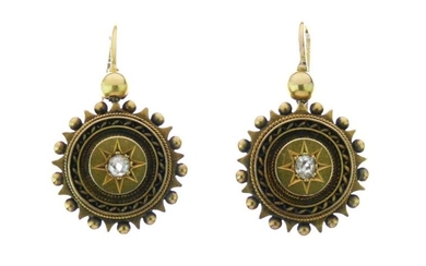 Pair of Victorian unmarked gold diamond set earrings, the...