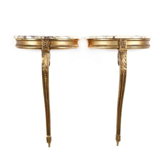 Pair of Vintage Italian Carved and Gilt Marble Top