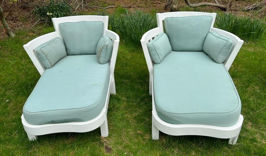 Pair of Weatherend "Westport Island" Loungers with Pool Green Sunbrella Fabric Cushions