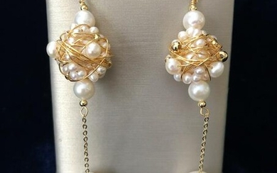 Pair of White Fresh Water Pearl Drop Earrings