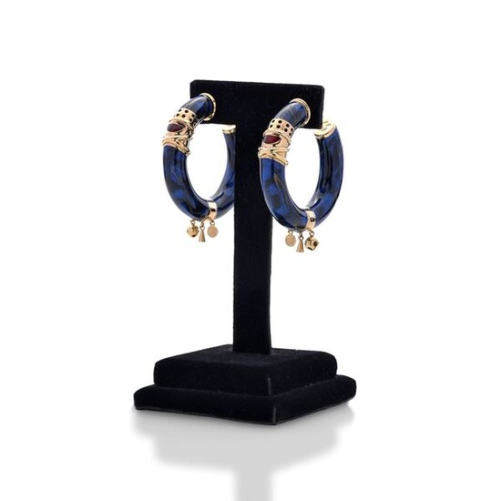Pair of gold, sterling silver and blue enamel hoop earrings, La Nouvelle Bague, LA NOUVELLE BAGUE