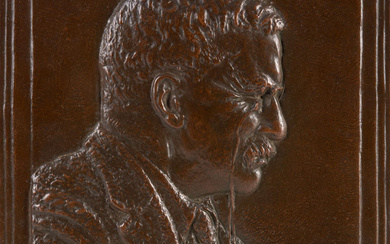 Patinated Cast Iron "Roosevelt Bas Relief" Portrait Plaque, after James...