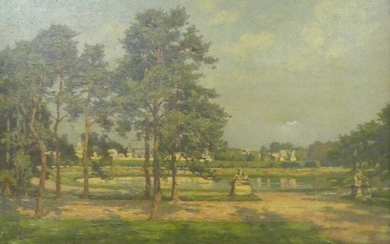 Paul BELLANGER-ADHÉMAR (1868-1948). Vue d'un parc. HSToile. Signée. 57 x 81 cm (petit enfoncement à...