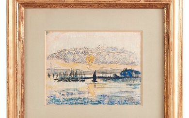 Paul SIGNAC (1863-1935) Voilier au soleil couchant, 1922 Aquarelle sur papier signé et daté en...