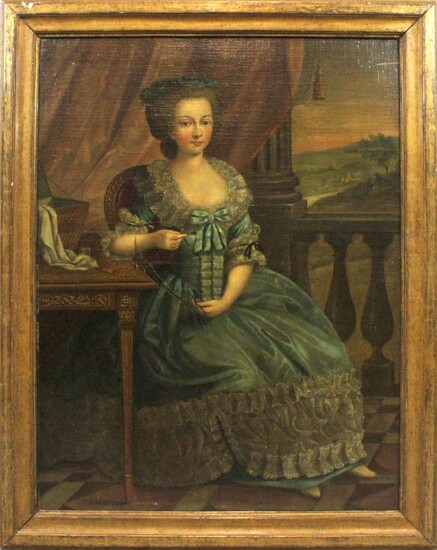 Pittore nord-europeo, ritratto di fanciulla, olio su tela, cm 100x75, fine XVIII secolo, entro cornice