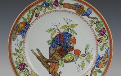 Plate (1) - Balaji Bala - Porcelain - Parrot on branch - China - Qianlong (1736-1795)
