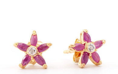 Plated 18KT Yellow Gold 1.05ctw Ruby and Diamond Earrings