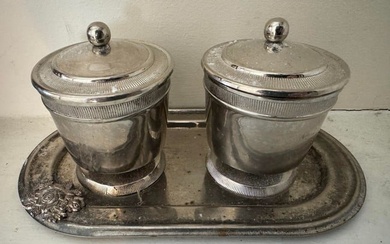 Plated Silver Jam Jars in Tray