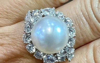 Platinum South Sea Pearl & Diamond Cocktail Ring