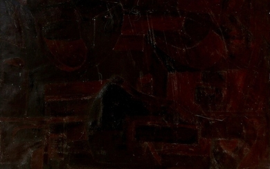 Poul Winther: “Komposition, studie af sort og brunt”, 1965–66. Signed, titled and dated on the reverse. Oil on canvas. 91×116 cm.