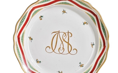 A Magnificent Plate with Red Band and Gold-Red Monogram JMCS in Ligature, Vienna, Imperial Manufactory