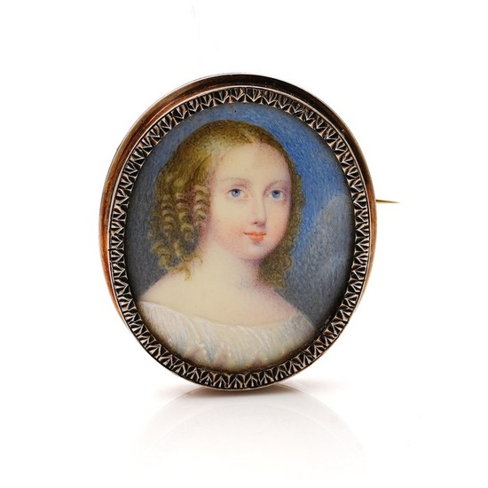 Princess Louise of France miniature portrait - 950 Silver - Brooch