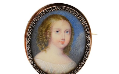 Princess Louise of France miniature portrait - 950 Silver - Brooch
