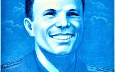 Propaganda Poster Yuri Gagarin Soviet Space Travel Cosmonaut Peace...