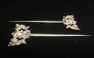 QUALITY PAIR OF SILVER PLATED MEAT SKEWERS.