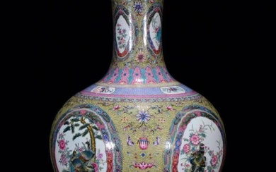 Qing Dynasty Qianlong Year Gu Yuexuan pastel gold celestial vase