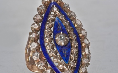 RARE ANTIQUE GEORGIAN DIAMOND AND ENAMEL RING, High carat go...