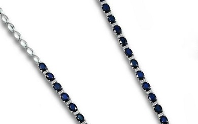 RIVIERE NECKLACE WITH DIAMONDS AND SAPPHIRES, IN WHITE GOLD