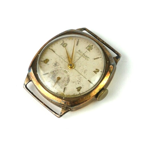 ROTARY, A VINTAGE 9CT GOLD GENTS WRISTWATCH Silver tone dial...