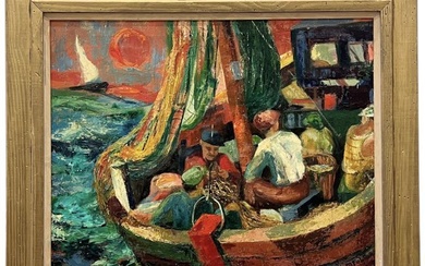 RUTH MCCONNELL FULTON (20th c, American) Fisherman On Boat, WPA Artist