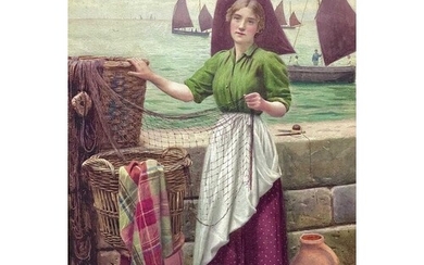 Ralph TODD (1856-1932) Fisherlady in Newlyn with the Fishing...