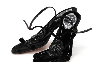 René Caovilla A pair of stilettos of black velvet embellished with numerous...