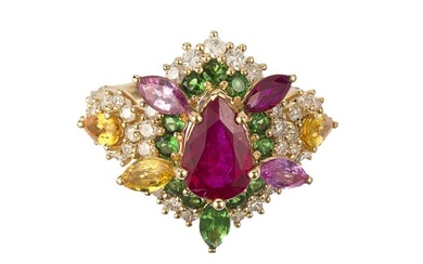 Ring - 18 kt. Yellow gold Ruby - Sapphire