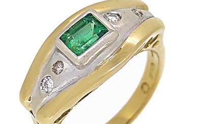 Ring - White gold, Yellow gold 0.07ct. Diamond - Emerald