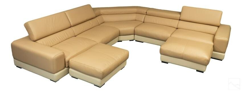 Roche Bobois Modern Beige Leather Sectional Sofa
