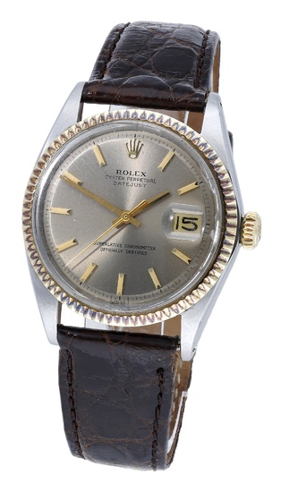 Rolex. A stainless steel and gold automatic wristwatch with date, Ref. 1601,...