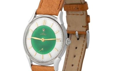 Rolex. Remarkable Precision Wristwatch in Steel, Reference 4498, With Arabic Enamel Dial