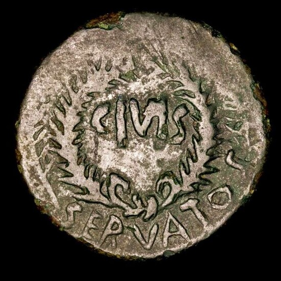 Roman Empire. Augustus (27 BC-AD 14). Æ Sestertius - Cn. Piso Cn. f., moneyer.,Rome 15 BC - OB CIVIS SERVATOS, oak wreath (corona civica) / CN•PISO•CN•F•III•VIR•A•A•A•F•F•.