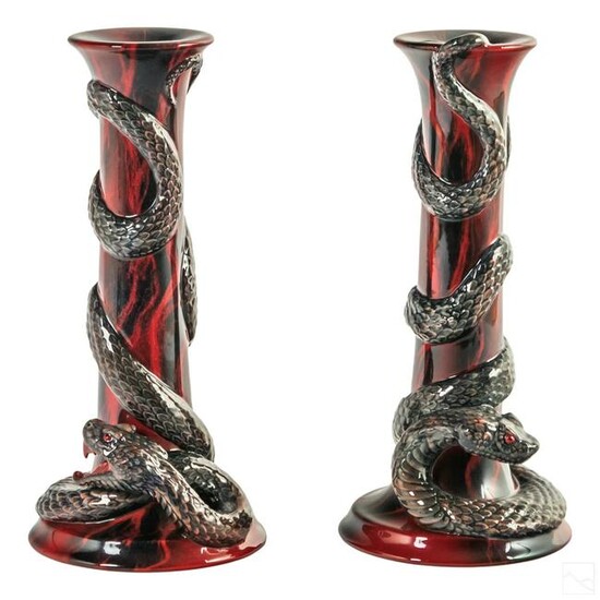 Royal Doulton Archives Red Snake Candlesticks Pair