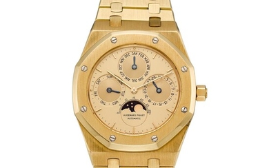 Royal Oak Quantieme Perpetual, Reference 25654BA | A yellow gold perpetual calendar bracelet watch with moon phases, Circa 1984 | 愛彼 | 皇家橡樹離岸型系列 型號79290 | 黃金鏈帶腕錶，備日期顯示，1999年製 , Audemars Piguet