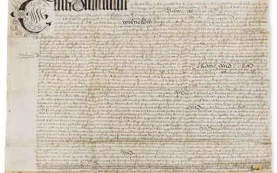 Runnymede.- Indenture agreement between William Lord Chandos, Samuel Wilde to pay Rebecca Clarke £230 bargain and sale "all those three acres of meadow... called Runney Meade", manuscript document on vellum, 1674.