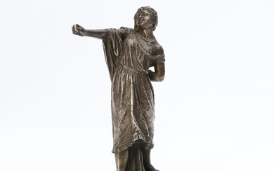 SCULPTURE. Silver plated bronze, posing woman with hand in provocative gesture so called far le fiche/manu fica, stamped 2848. 19th century, possibly early 20th century.