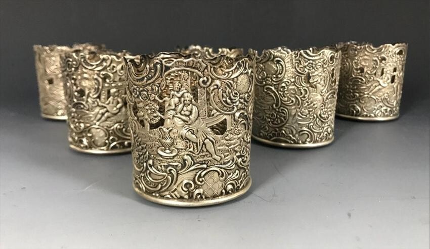 SET OF 6 GERMAN SILVER GLASS HOLDERS