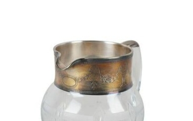 STERLING & ETCHED GLASS WATER PITCHER