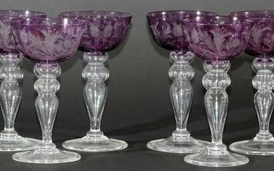 STEUBEN LAVENDER CUT WINE GLASSES, C. 1900