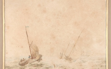 Schouman, Martinus (1770-1848). (Dutch sea view with ships). Drawing, watercolour...