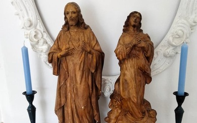 Sculpture, Antiguas esculturas "San José y Virgen Inmaculada" Olot 1910-1920 - 47.5 cm - polychrome stucco