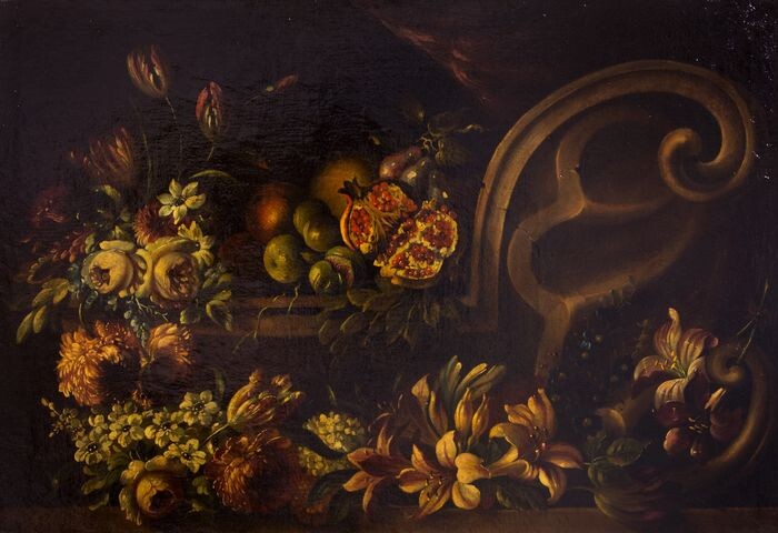 Scuola Italiana del XVIII secolo - Natura morta con fiori e frutta
