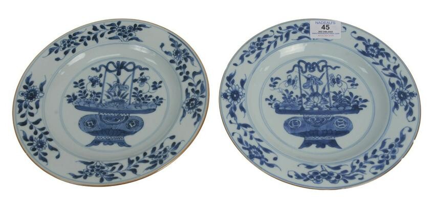 Set of Eight Blue and White Plates having painted