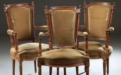Set of Three Carved Beech Louis XVI Style Fauteuils