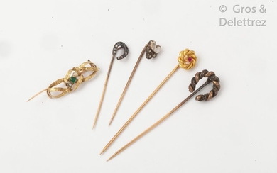 Set of five tie pins, one with a...