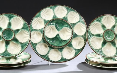 Seven Piece French Majolica Oyster Set, early 20th c.