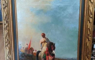 Signed Arabic Man on Horse Oil Painting