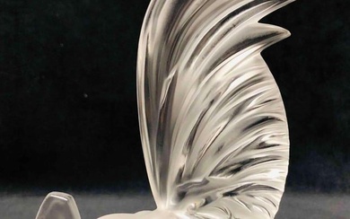 Signed Lalique Crystal Rooster Coq Nain Car Mascot Sculpture