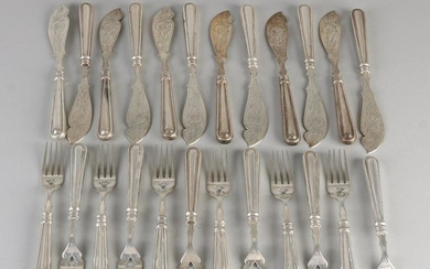 Silver viscouvert, 12 persons, 833/000, with knives and