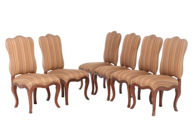 Six Queen Anne Style Upholstered Dining Side Chairs